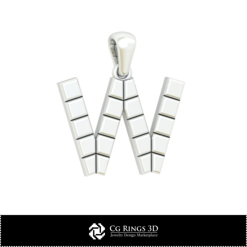字母W家居3D CAD吊坠，珠宝3D CAD，吊坠3D CAD，3D字母吊坠