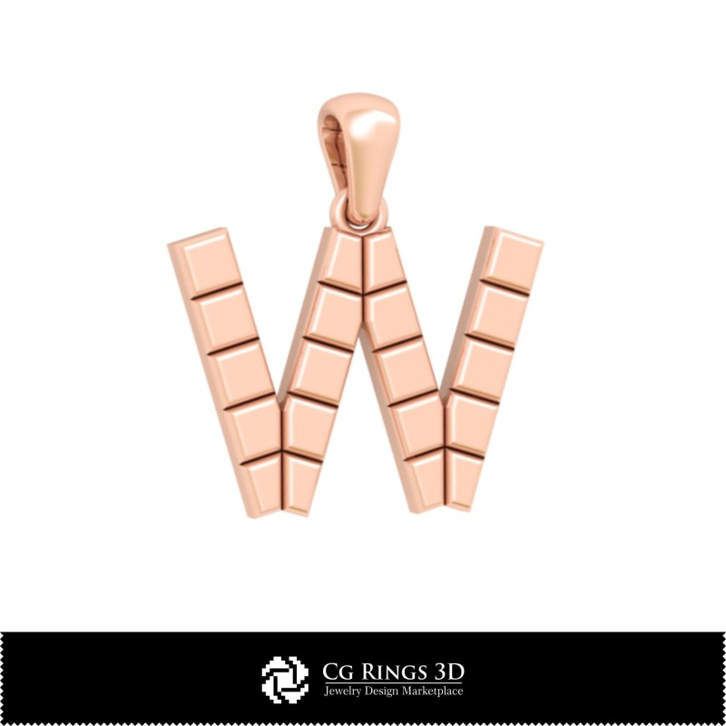 字母W家居3D CAD吊坠，珠宝3D CAD，吊坠3D CAD，3D字母吊坠