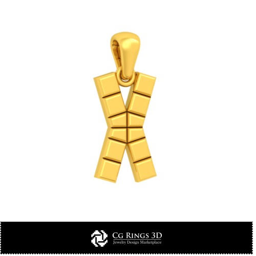3D-CAD-Anhänger mit Buchstabe X Home, Schmuck 3D-CAD, Anhänger 3D-CAD, 3D-Buchstabenanhänger