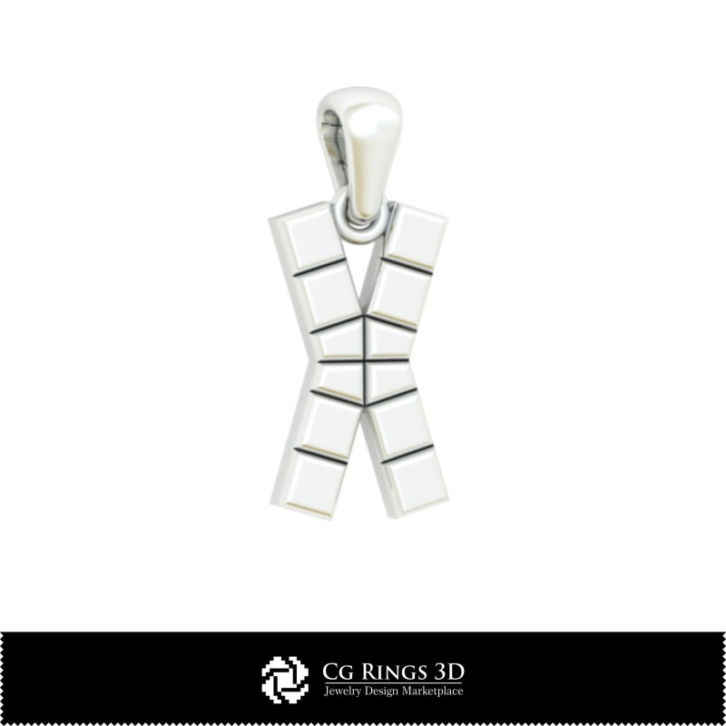 带字母 X 的 3D CAD 吊坠，家居，首饰 3D CAD，吊坠 3D CAD，3D 字母 吊坠