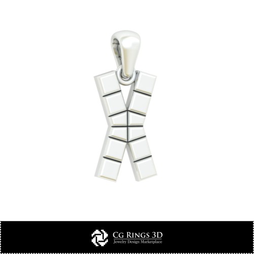 Pandantiv 3D CAD cu literă X Acasă, Bijuterii 3D CAD, Pandantive 3D CAD, Pandantive literă 3D