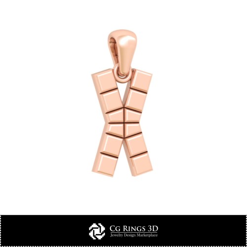 带字母 X 的 3D CAD 吊坠，家居，首饰 3D CAD，吊坠 3D CAD，3D 字母 吊坠