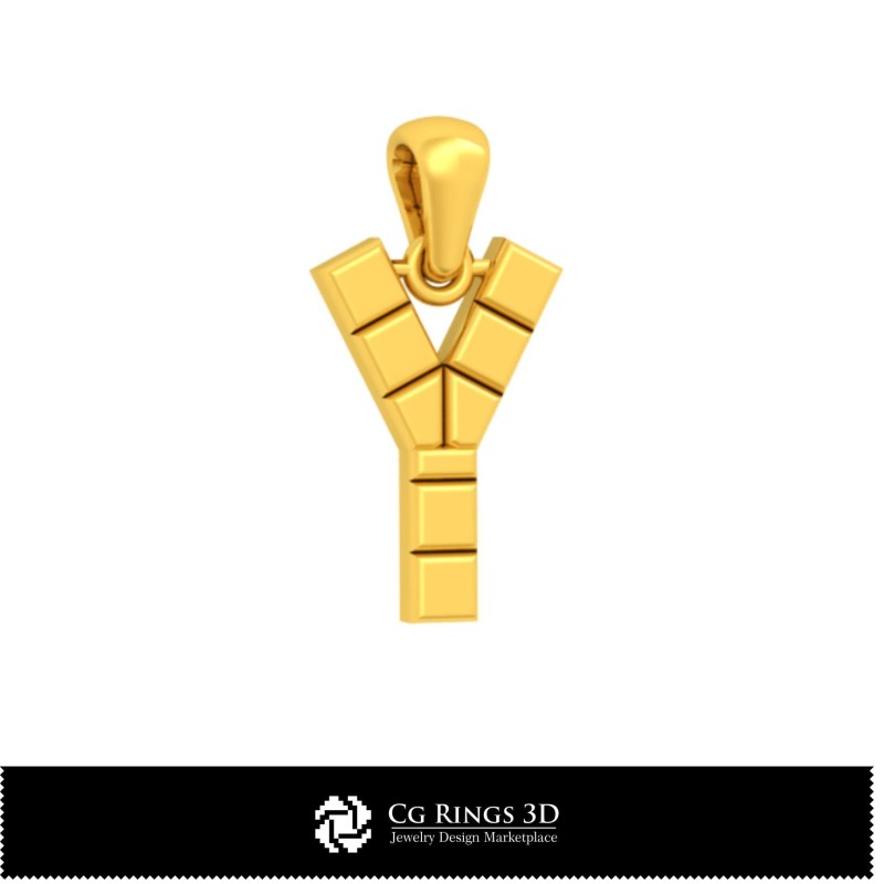 Colgante 3D CAD con letra Y Hogar, Joyería 3D CAD, Colgantes 3D CAD, Colgantes con letras 3D