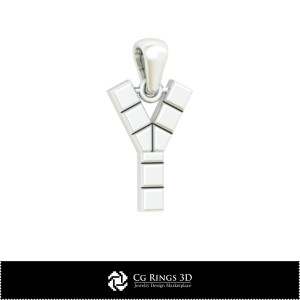 带字母Y的3D CAD吊坠，家居/首饰3D CAD，吊坠3D CAD，3D字母吊坠 2