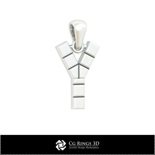 Ciondolo 3D CAD con lettera Y Casa, Gioielli 3D CAD, Ciondoli 3D CAD, Ciondoli con lettera 3D