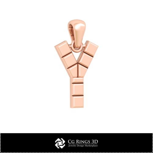 带字母Y的3D CAD吊坠，家居/首饰3D CAD，吊坠3D CAD，3D字母吊坠