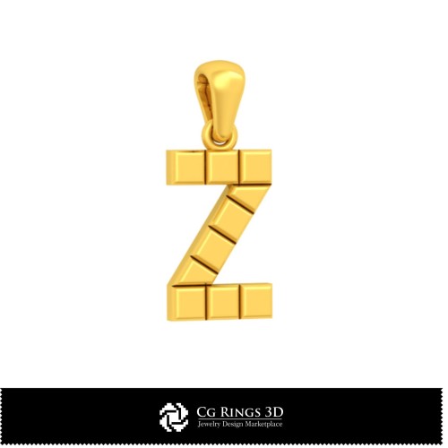 字母 Z 家居 3D CAD 吊坠，珠宝 3D CAD，吊坠 3D CAD，3D 字母 吊坠