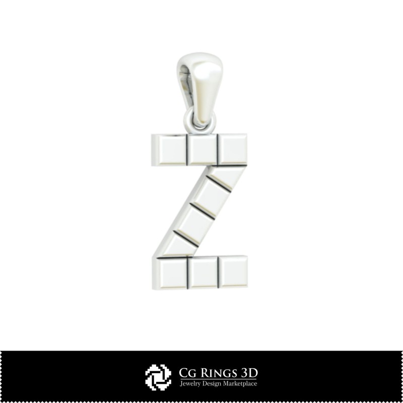 Ciondolo 3D CAD con lettera Z Casa, Gioielleria 3D CAD, Ciondoli 3D CAD, Ciondoli con lettera 3D