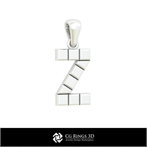 Colgante CAD 3D con letra Z Inicio, Joyería CAD 3D, Colgantes CAD 3D, Colgantes con letra 3D