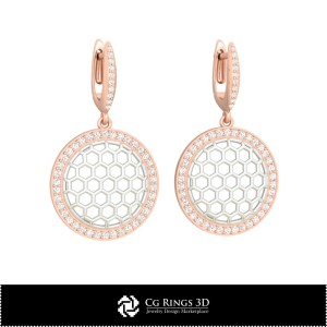 3D CAD 六角形耳环 家居，珠宝 3D CAD，耳环 3D CAD，3D 钻石耳环，3D 吊坠耳环 2