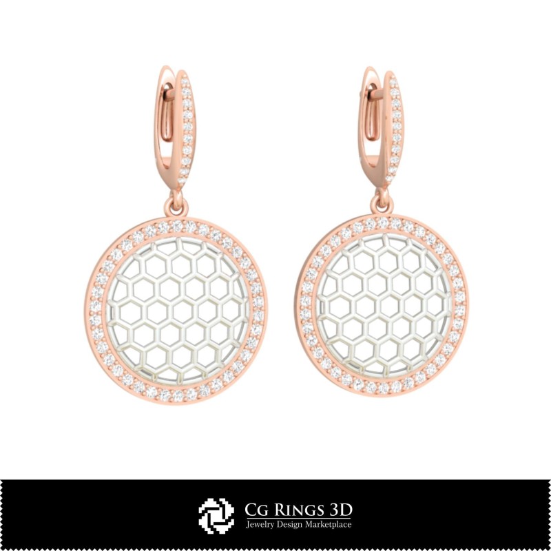 Pendientes hexagonales 3D CAD, 3D CAD para joyería, 3D CAD de pendientes, pendientes de diamante 3D, pendientes colgantes 3D