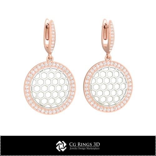 Orecchini esagonali 3D CAD Casa, Gioielli 3D CAD, Orecchini 3D CAD, Orecchini con diamante 3D, Orecchini pendenti 3D