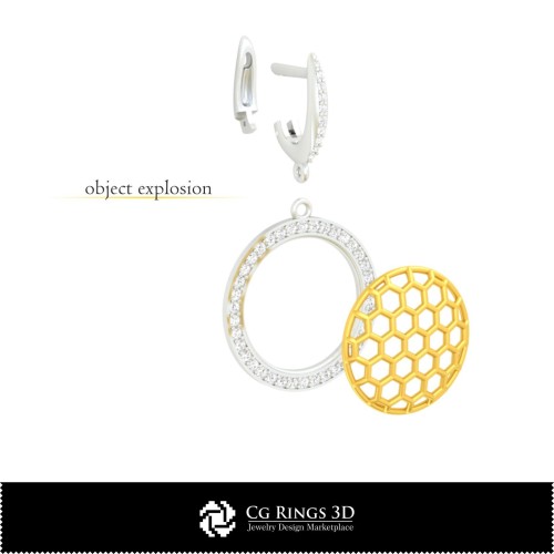 3D-CAD Sechseck Ohrringe Zuhause, Schmuck 3D-CAD, Ohrringe 3D-CAD, 3D Diamantohrringe, 3D Tropfenohrringe
