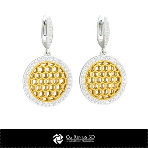 Cercei hexagonali 3D CAD pentru casă, bijuterii 3D CAD, cercei 3D CAD, cercei cu diamant 3D, cercei drop 3D