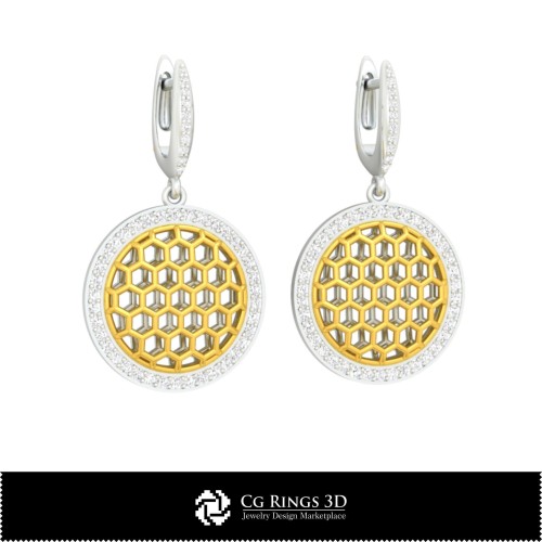 Boucles d'oreilles hexagone 3D CAO Maison, Bijoux 3D CAO, Boucles d'oreilles 3D CAO, Boucles d'oreilles diamant 3D, Boucles