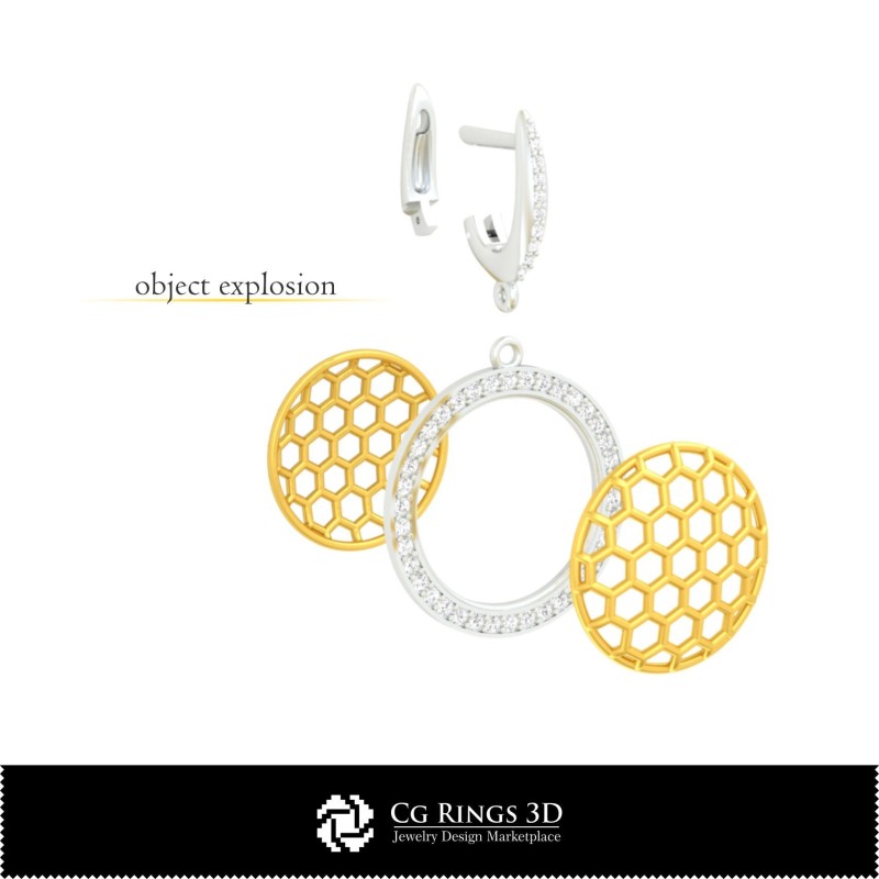 Orecchini Esagonali 3D CAD Casa, Gioielli 3D CAD, Orecchini 3D CAD, Orecchini con Diamanti 3D, Orecchini Pendenti 3D