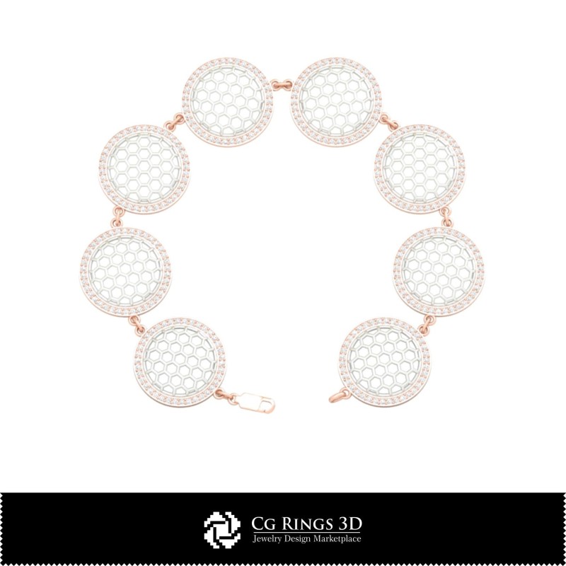 Brățară hexagonală 3D CAD Home, Bijuterii 3D CAD, Brățări 3D CAD, Brățări cu diamante 3D, Brățări 3D