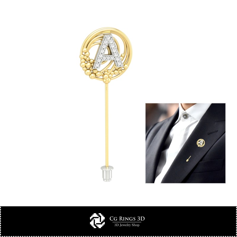 Broche 3D Lettre A Home, Bijoux 3D CAO, Broches 3D CAO, Épingle-broche 3D