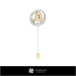 3D Brooch With Letter A Home, Jewelry 3D CAD, Brooches 3D CAD , 3D Brooch Stick Pin 2