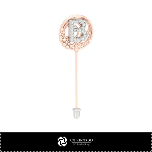 Brosă 3D cu Litera B pentru Casă, Bijuterii CAD 3D, Broșe CAD 3D, Brosă cu Ac 3D