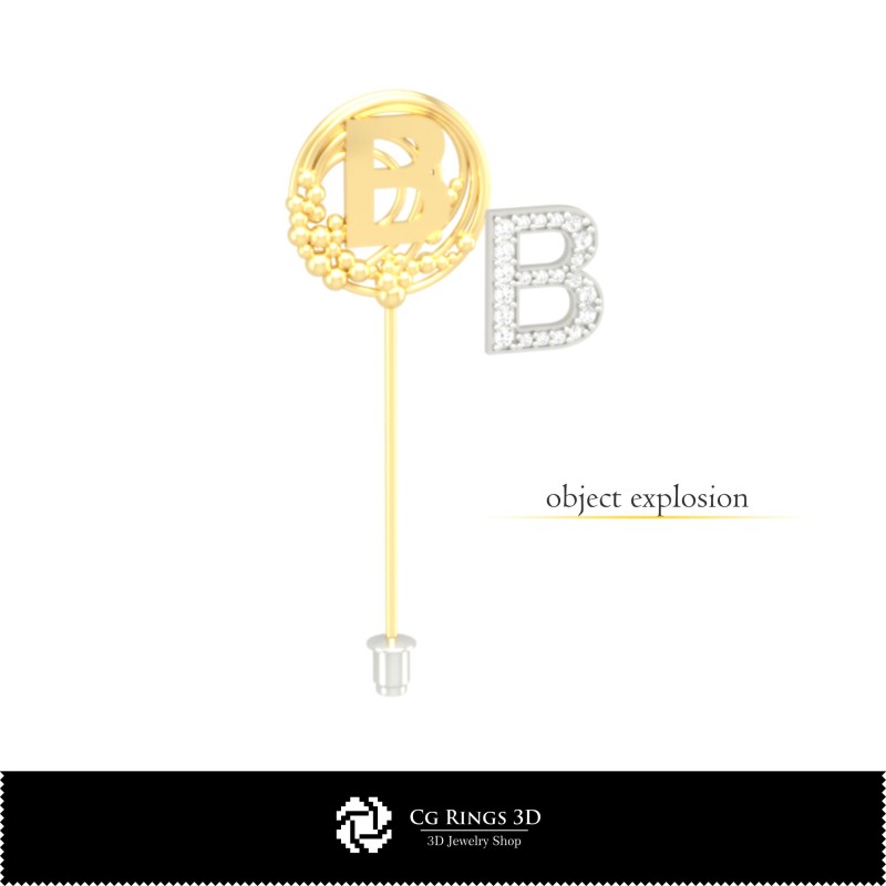 Broche 3D con letra B para el hogar, Joyas CAD 3D, Broches CAD 3D, Alfiler de broche 3D