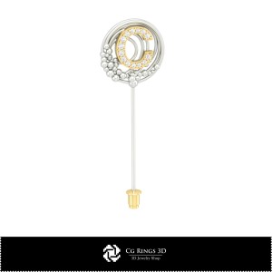 Spilla 3D con lettera C Casa, Gioielleria CAD 3D, Spille CAD 3D, Spilla a bastoncino 3D 2