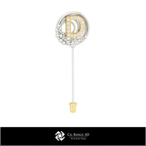 Broche 3D avec lettre D Maison, Bijoux CAO 3D, Broches CAO 3D, Broche épingle 3D 2