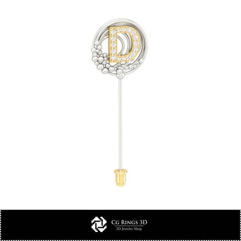 3D Brooch With Letter D Home, Jewelry 3D CAD, Brooches 3D CAD , 3D Brooch Stick Pin