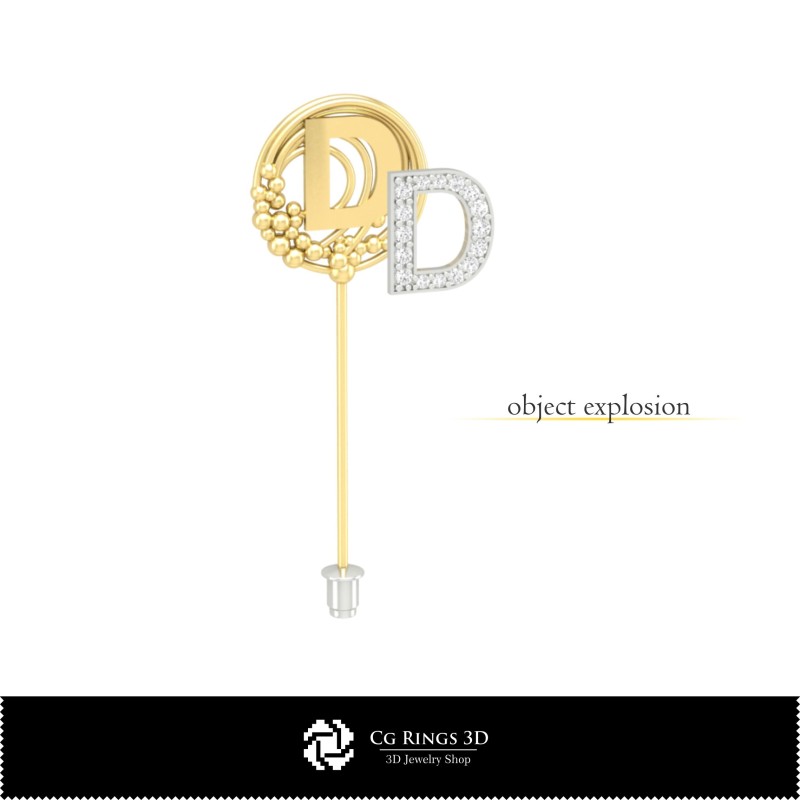 Broche 3D avec lettre D Maison, Bijoux CAO 3D, Broches CAO 3D, Broche épingle 3D