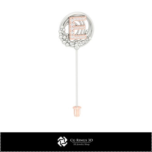 Broche 3D con letra E para el hogar, Joyería CAD 3D, Broches CAD 3D, Alfiler de broche 3D