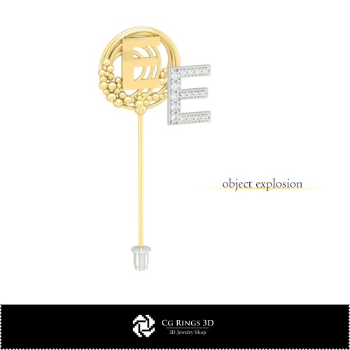 Broche 3D con letra E para el hogar, Joyería CAD 3D, Broches CAD 3D, Alfiler de broche 3D