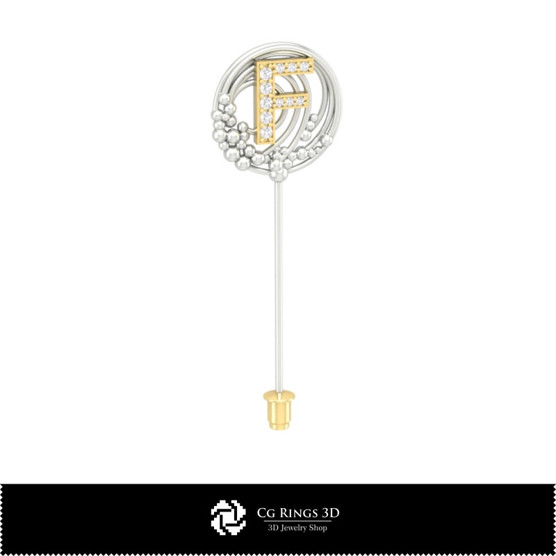 Broche 3D avec lettre F Maison, Bijoux CAO 3D, Broches CAO 3D, Épingle-broche 3D