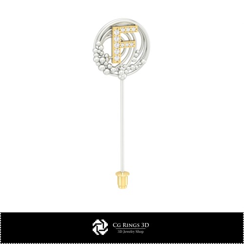 Broche 3D con letra F para el hogar, Joyería CAD 3D, Broches CAD 3D, Alfiler de solapa Broche 3D