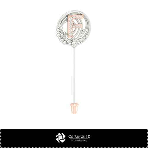 Broche 3D avec lettre F Maison, Bijoux CAO 3D, Broches CAO 3D, Épingle-broche 3D