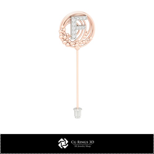Spilla 3D con lettera F Home, Gioielli CAD 3D, Spille CAD 3D, Spilla a spillo 3D