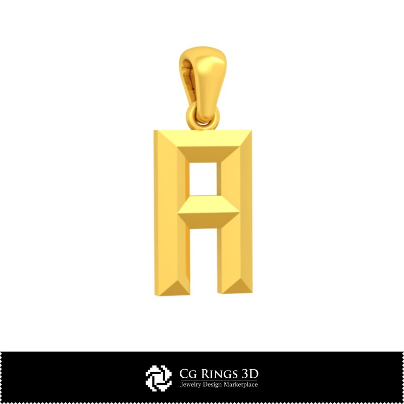 Ciondolo 3D CAD con lettera A Casa, Gioielleria 3D CAD, Ciondoli 3D CAD, Ciondoli lettera 3D