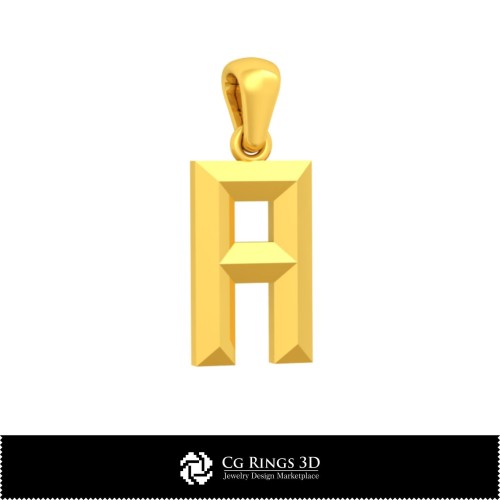 3D-CAD-Anhänger mit Buchstabe A Home, Schmuck 3D-CAD, Anhänger 3D-CAD, 3D-Buchstabenanhänger