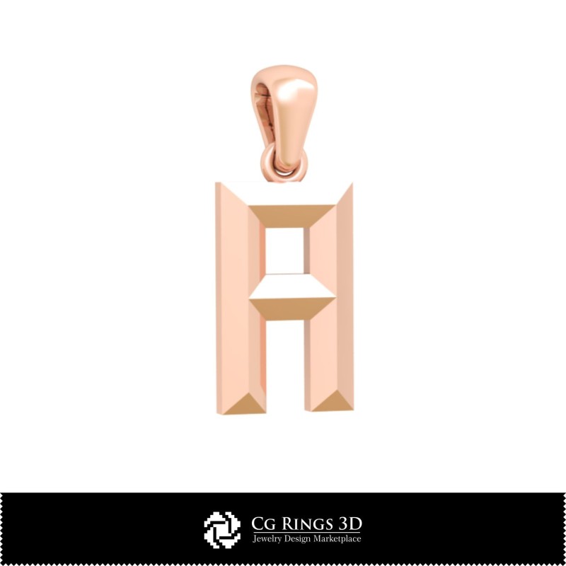 带字母A的3D CAD家居吊坠，珠宝3D CAD，吊坠3D CAD，3D字母吊坠