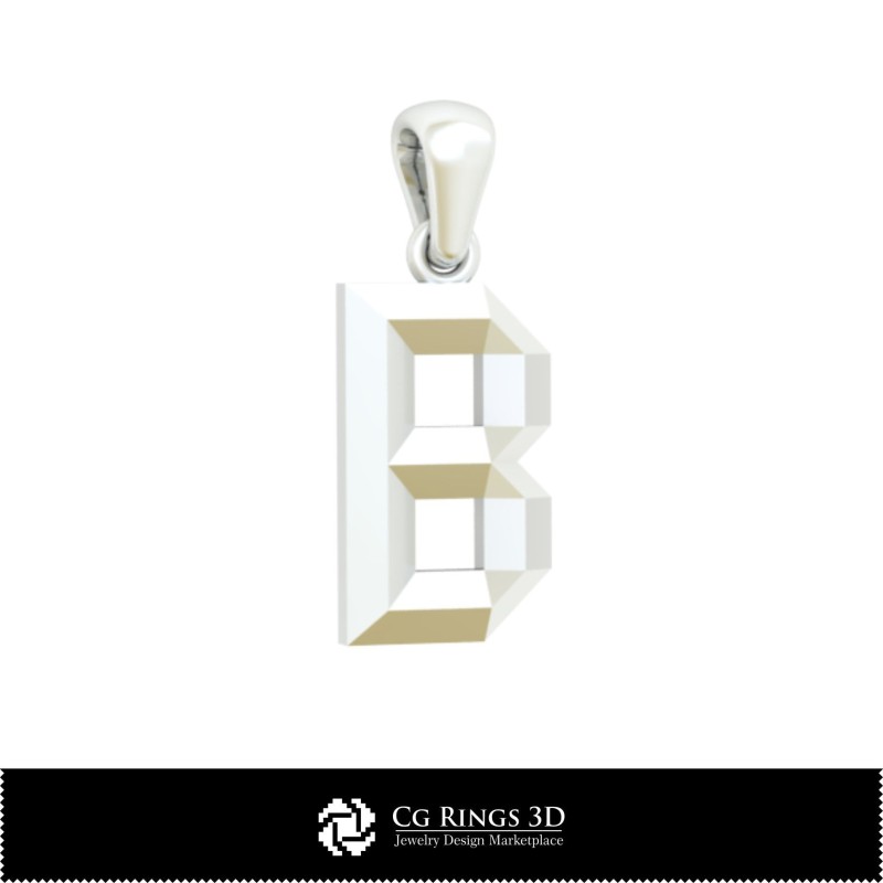 Pandantiv 3D CAD cu Litera B Acasă, Bijuterii 3D CAD, Pandantive 3D CAD, Pandantive cu Litere 3D