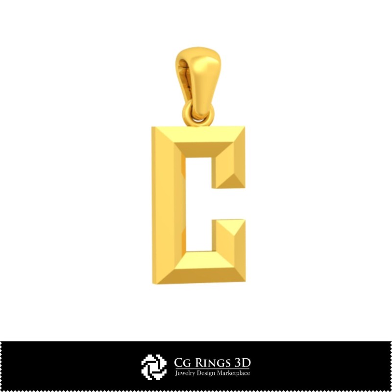 Colgante 3D CAD con letra C para el hogar, Joyería 3D CAD, Colgantes 3D CAD, Colgantes de letra 3D