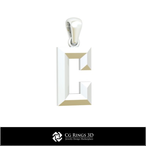 Ciondolo 3D CAD con lettera C Casa, Gioielli 3D CAD, Ciondoli 3D CAD, Ciondoli con lettere 3D
