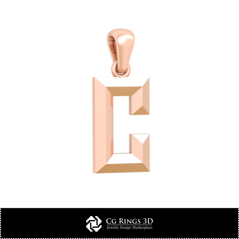Pandantiv 3D CAD cu Litera C Home, Bijuterii 3D CAD, Pandantive 3D CAD, Pandantive cu Litere 3D