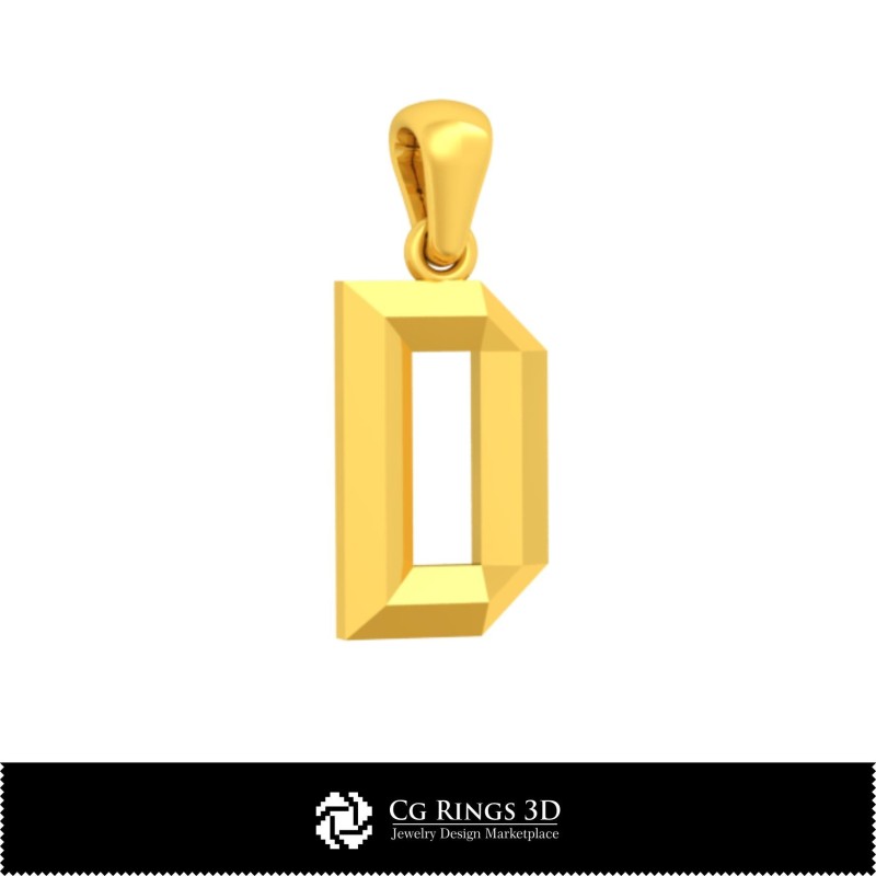 带字母 D 的 3D CAD 吊坠（家居/饰品），珠宝 3D CAD，吊坠 3D CAD，3D 字母 吊坠