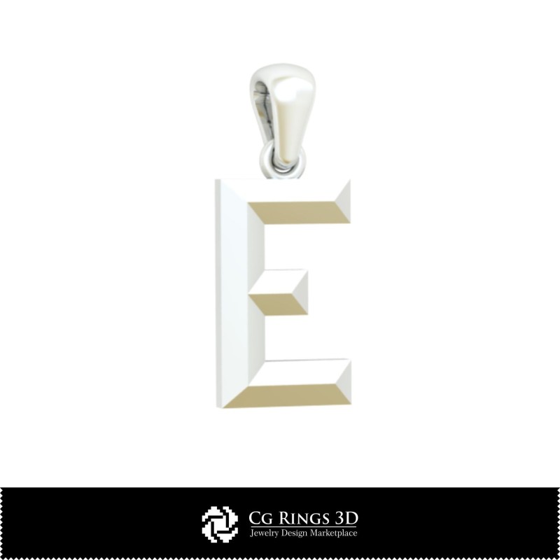 Colgante 3D CAD con letra E para el hogar, Joyería 3D CAD, Colgantes 3D CAD, Colgantes con letra 3D