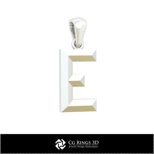 Pandantiv 3D CAD cu literă E pentru casă, Bijuterii 3D CAD, Pandantive 3D CAD, Pandantive cu litere 3D