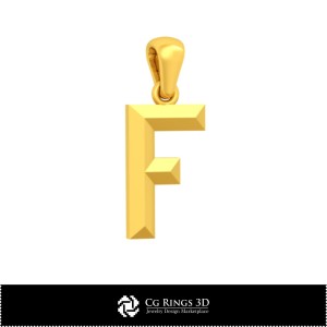 Ciondolo 3D CAD con lettera F Casa, Gioielli 3D CAD, Ciondoli 3D CAD, Ciondoli con lettera 3D