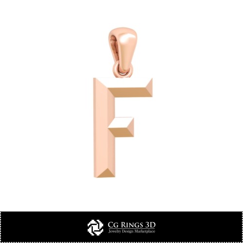 字母 F 家居 3D CAD 吊坠，珠宝 3D CAD，吊坠 3D CAD，3D 字母 吊坠