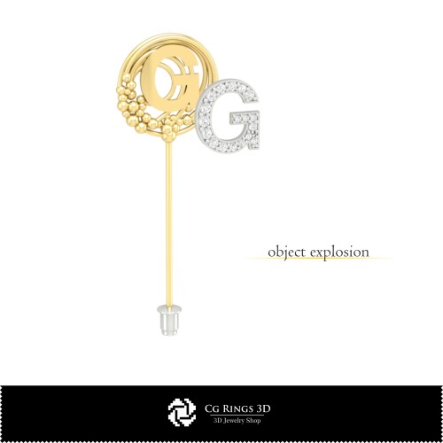 Broche 3D avec lettre G Maison, Bijoux 3D CAO, Broches 3D CAO, Broche épingle 3D