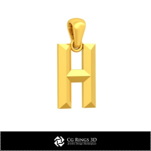 Pandantiv 3D CAD cu litera H pentru casă, Bijuterii 3D CAD, Pandantive 3D CAD, Pandantive cu litere 3D