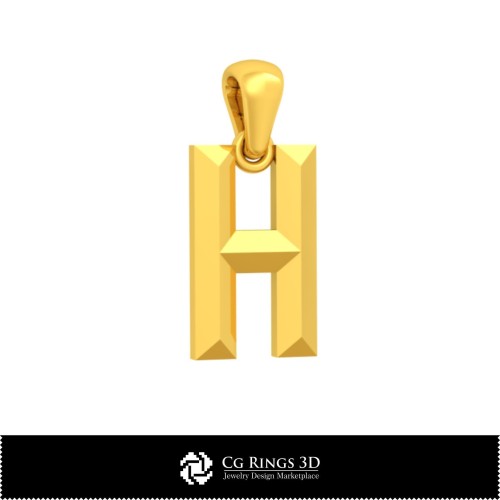 Ciondolo 3D CAD con lettera H Casa, Gioielli 3D CAD, Ciondoli 3D CAD, Ciondoli con lettera 3D